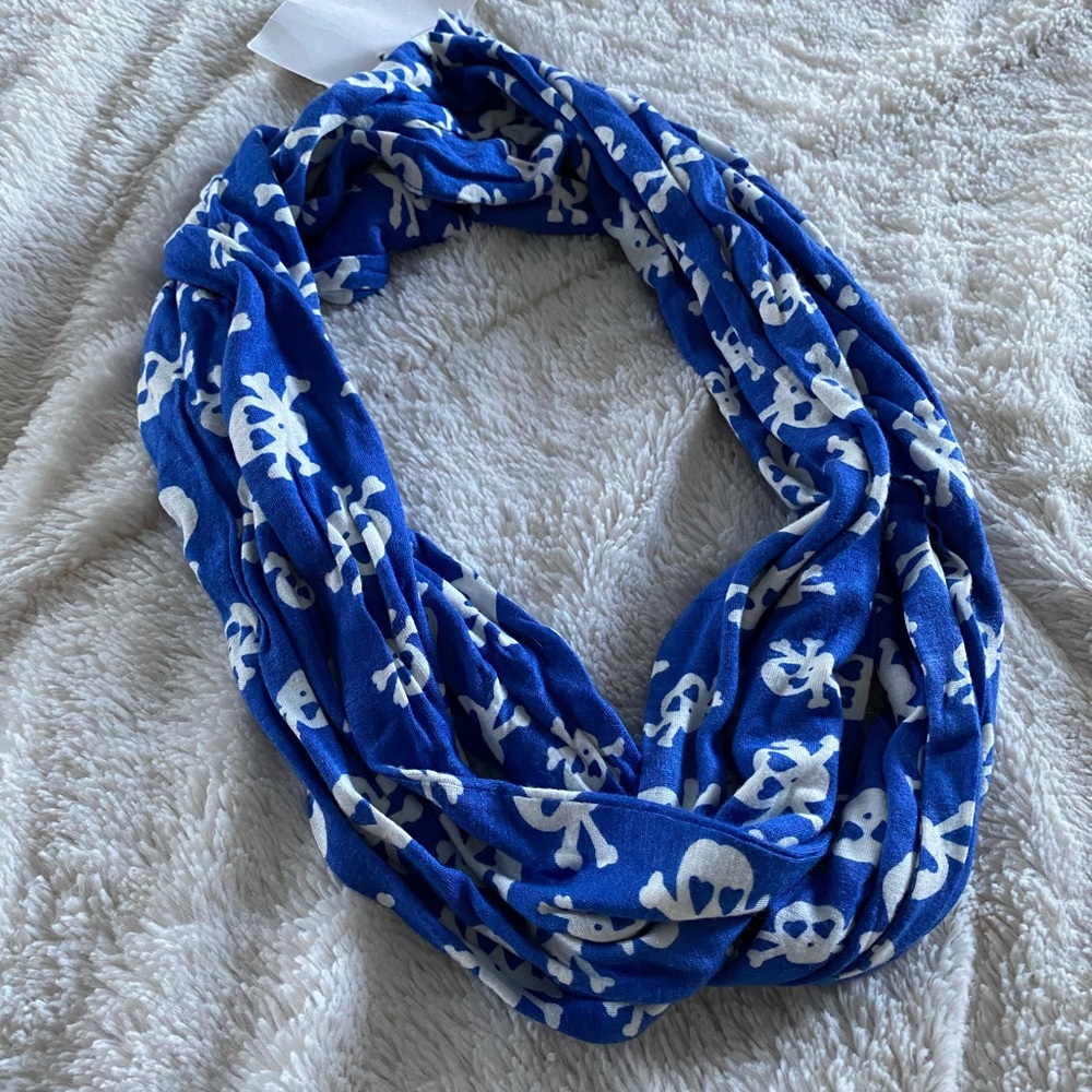 Blue and white skull scarf
